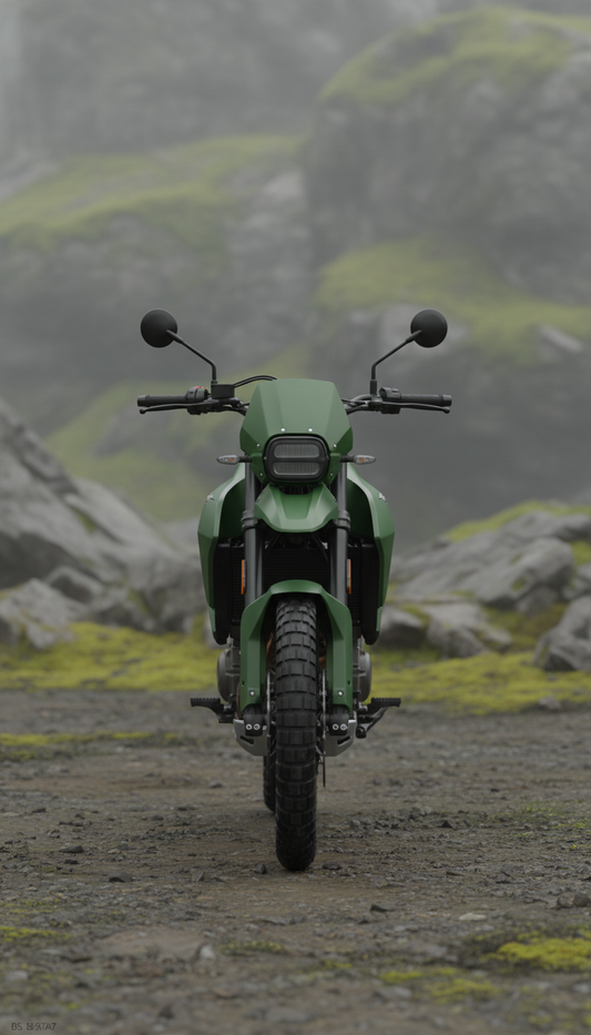 Moss green expedition motorcycle