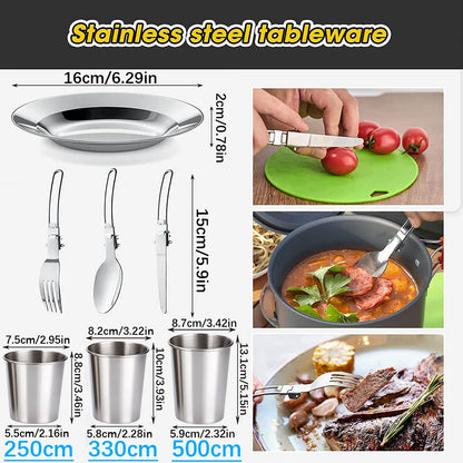 Camping Cooking Set Camping Cookware Travel Tableware Outdoor Picnic Set Teapot for 2-3 Peaple Non-Stick Pots Assorted Sets