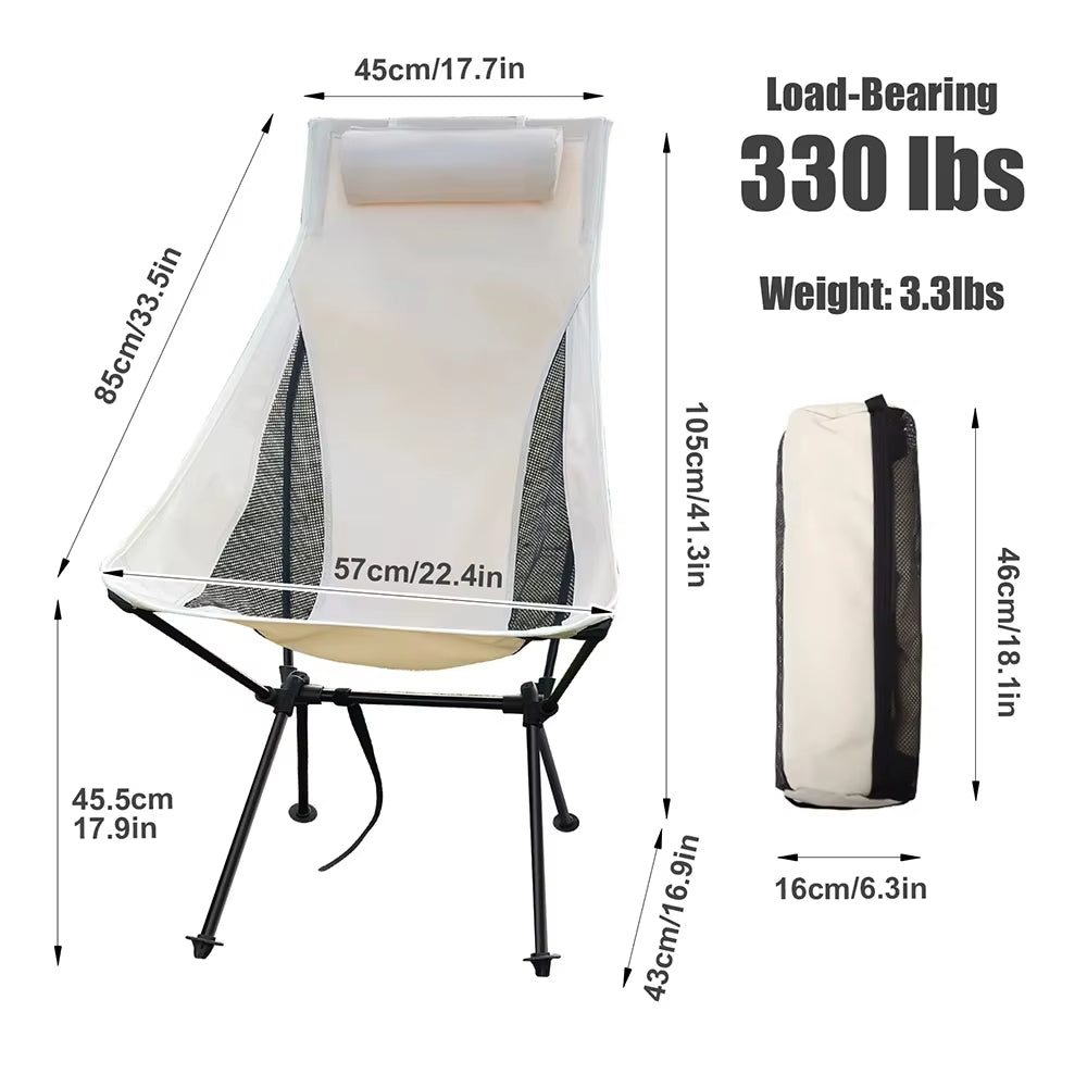 WESTTUNE Portable Folding Camping Chair with Headrest Lightweight Tourist Chairs Aluminum Alloy Fishing Chair Outdoor Furniture