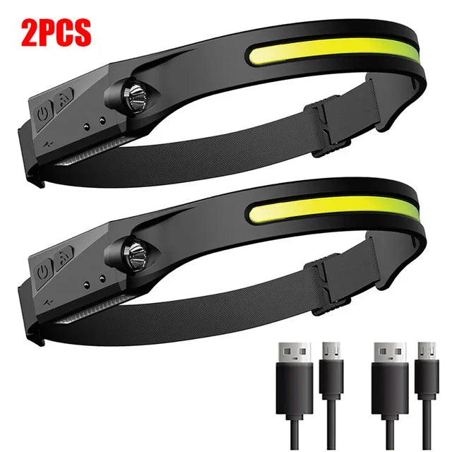 Sensor Headlamp LED Head Flashlight Rechargeable Headlight Head Torch Built-In Battery 5 Lighting Modes Fishing Camping Lantern