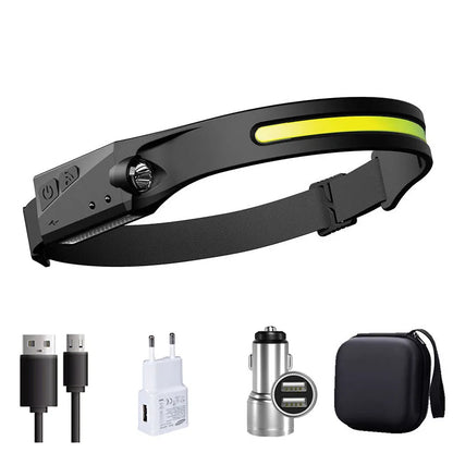 Sensor Headlamp LED Head Flashlight Rechargeable Headlight Head Torch Built-In Battery 5 Lighting Modes Fishing Camping Lantern