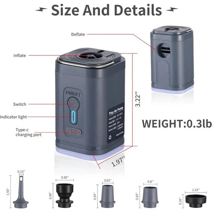 Mini Portable Air Pump with 1300Mah Battery USB Rechargeable to Inflate Deflate for Pool Floats, Air Bed, Vacuum Storage Bags