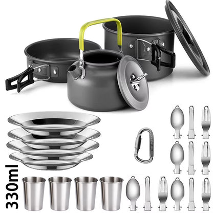 Camping Cooking Set Camping Cookware Travel Tableware Outdoor Picnic Set Teapot for 2-3 Peaple Non-Stick Pots Assorted Sets