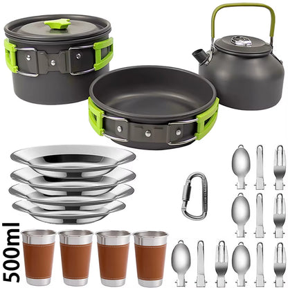 Camping Cooking Set Camping Cookware Travel Tableware Outdoor Picnic Set Teapot for 2-3 Peaple Non-Stick Pots Assorted Sets